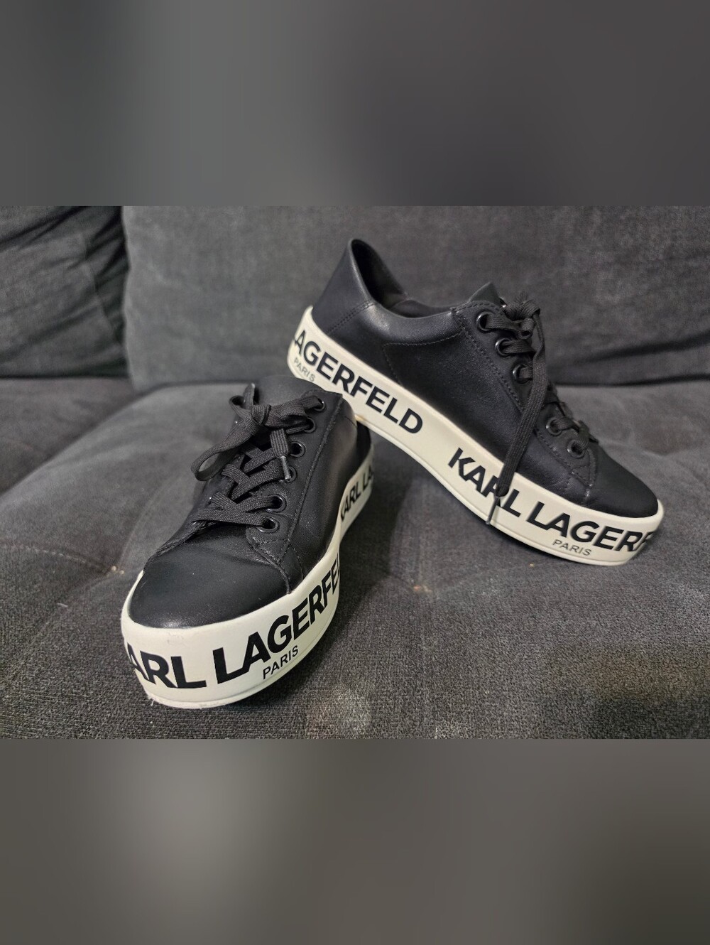 Karl Lagerfeld Bella Black Lace-Up Platform Sneakers with White Branded Sole
